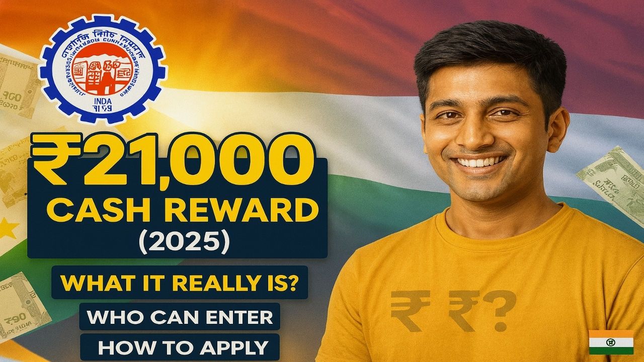 EPFO ₹21,000 Cash Reward (October 2025): What It Really Is, Who Can Enter, and How to Apply Before 10 October